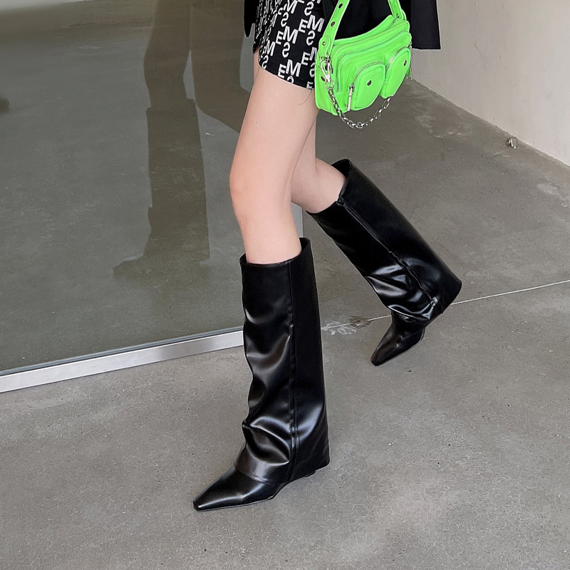 In-Stock Direct Sales from the Manufacturer 2025 Wedge Heel Long Boots Pointed Toe Over-The-Knee Boots High-Top Women's Boots Fashionable Trouser Boots