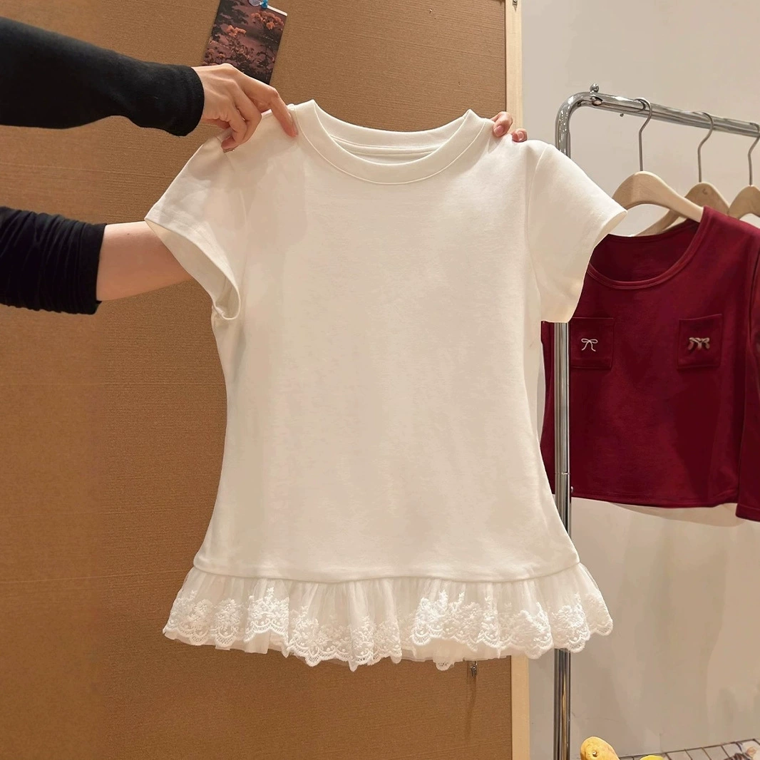 Футболка с коротким рукавом с кружевным вырезом для балета 2025 года