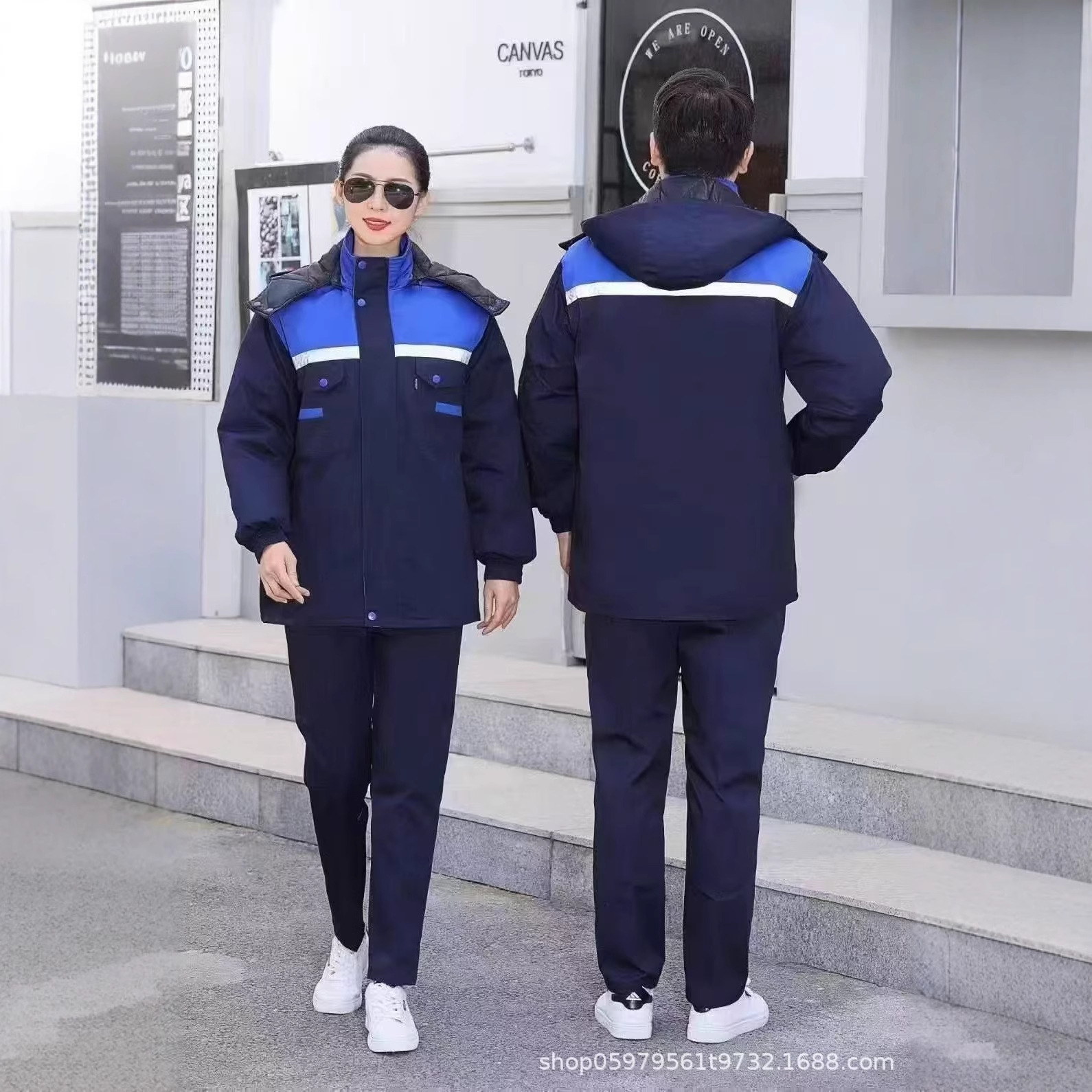 Invierno calentamiento reflectante ropa de trabajo de algodón ropa de algodón media y larga ropa de trabajo de protección contra el frío ropa de trabajo chaqueta de algodón mayorista