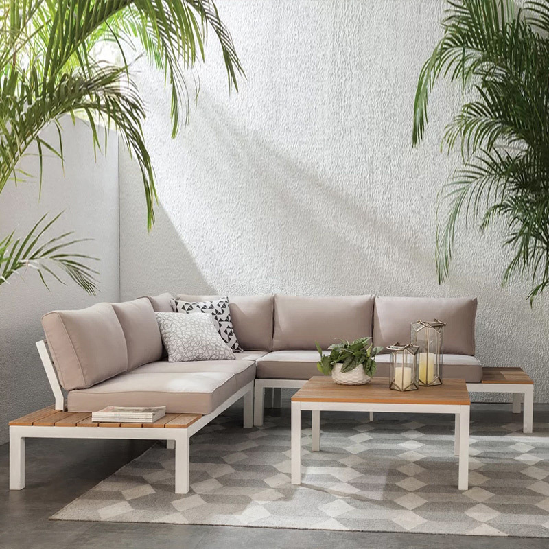 Sofá al aire libre nórdico balcón al aire libre B & B hotel jardín aleación de aluminio impermeable protector solar madera anticorrosión muebles de ocio