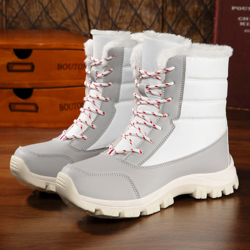 Women's Cotton Snow Boots - New Winter Fleece Lined, Thick High-Top Waterproof Slip-Resistant Laced Snow Boots