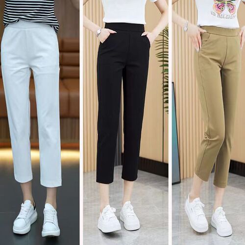 Internet celebrity small pants, eight-quarter pants, women's summer light and thin pants, elastic waist casual suit pants, women
