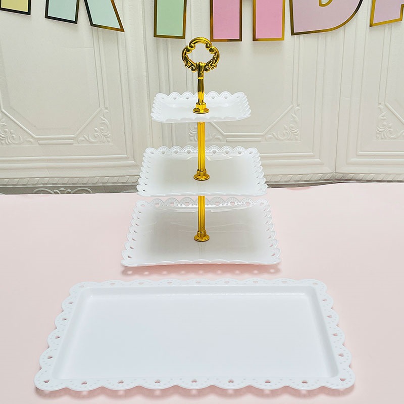 Decoración de postres de cumpleaños estante de exhibición de boda europea estante de frutas estante de pastel de plástico bandeja de bocadillos
