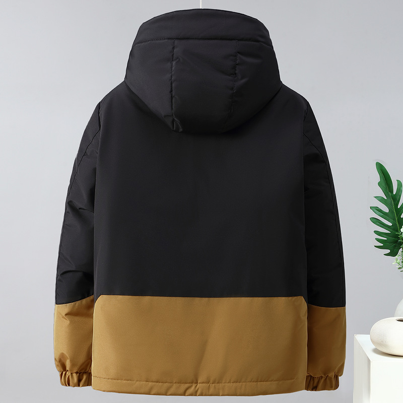 Men's Clothing cotton jacket fashion brand color matching hooded jacket workwear jacket outdoor jacket Silk cotton cotton jacket_voghion.com