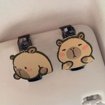 sun visor storage box, Car Glasses Clip/Bill Clip - squinting-capybara-figurines-set-of-two