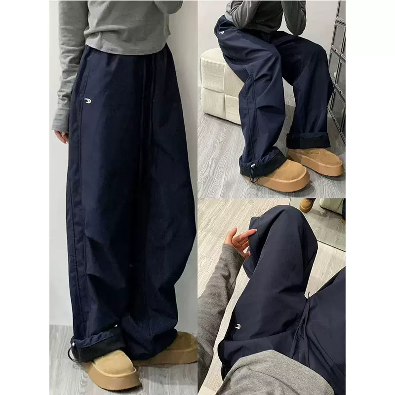 美式工装运动裤女加绒2025秋冬刺绣高腰休闲宽松bf慵懒阔腿登山裤