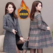 格子毛呢外套女2025新款秋冬韩版修身风衣女士中长款呢子大衣潮