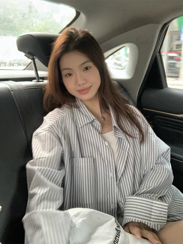 大码2025春秋新款韩系ins复古设计感宽松百搭显瘦长袖条纹衬衫女|undefined