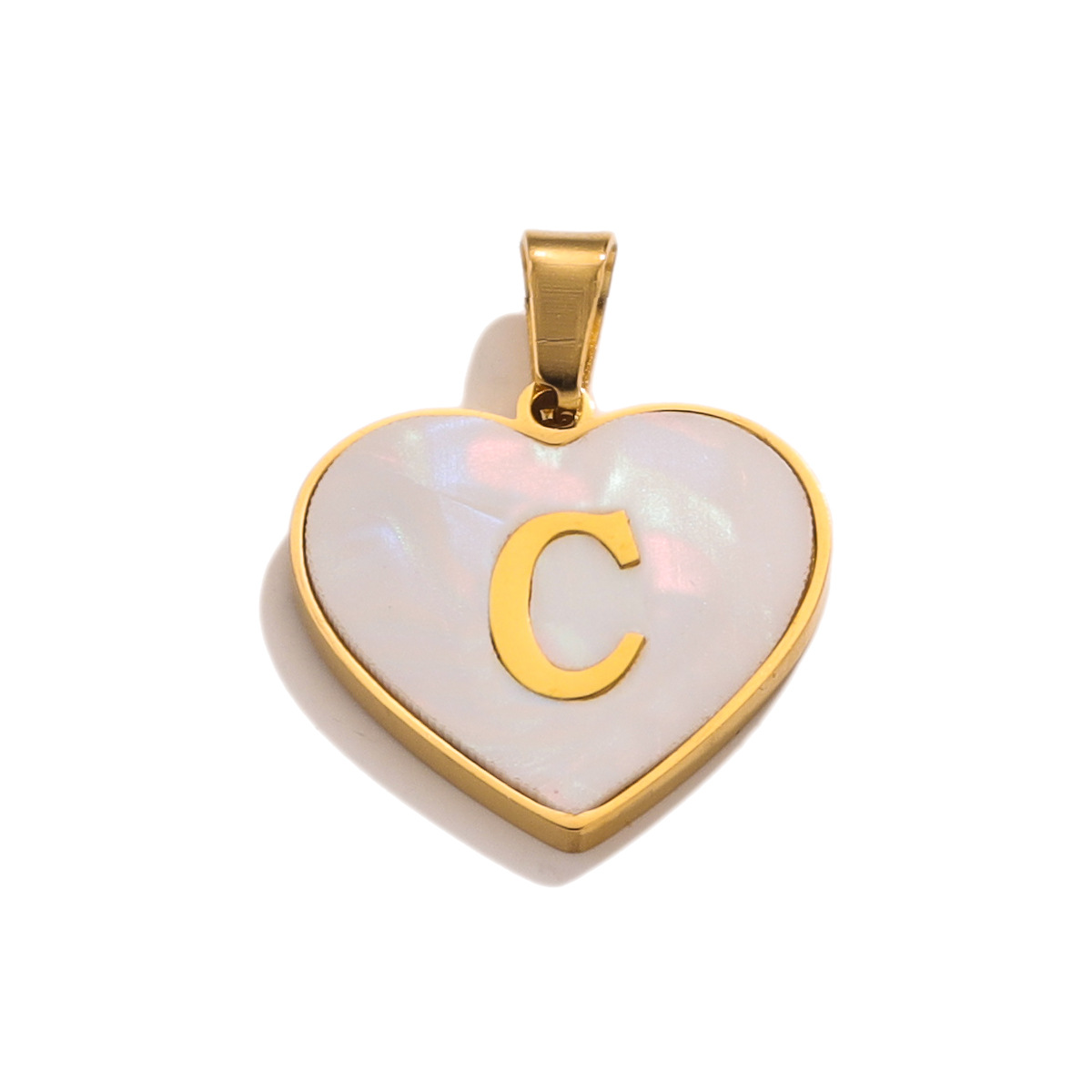 Polished Finish 1 Piece 22*29mm 304 Stainless Steel Shell Letter Heart Shape Polished Pendant