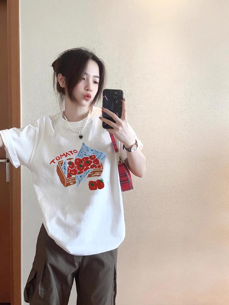 White cotton design fashionable short sleeve T-shirt