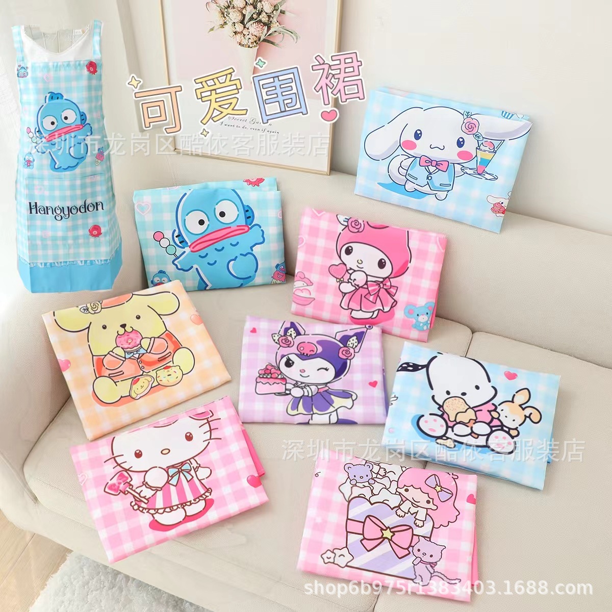 귀여운 만화 주방 방수 앞치마 쿨리 파차 개 인쇄 앞치마 방수 방오 쉬운 청소 허리 치마