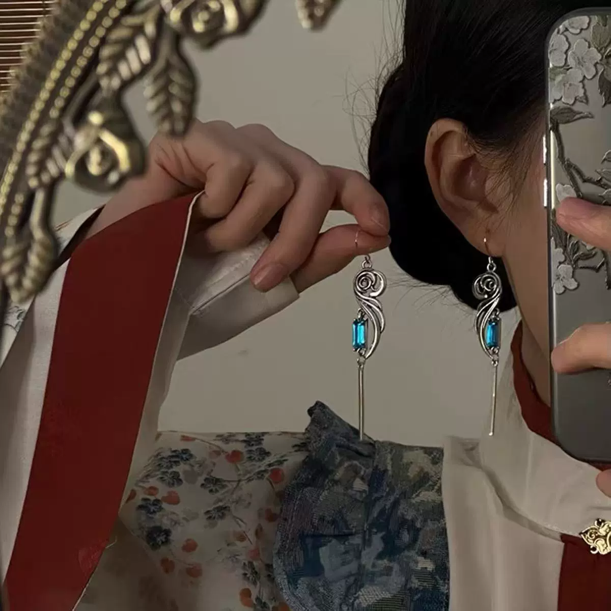 寒月泠渊~新中式清冷感复古耳环长款灵动耳坠耳钩小众民族风耳饰