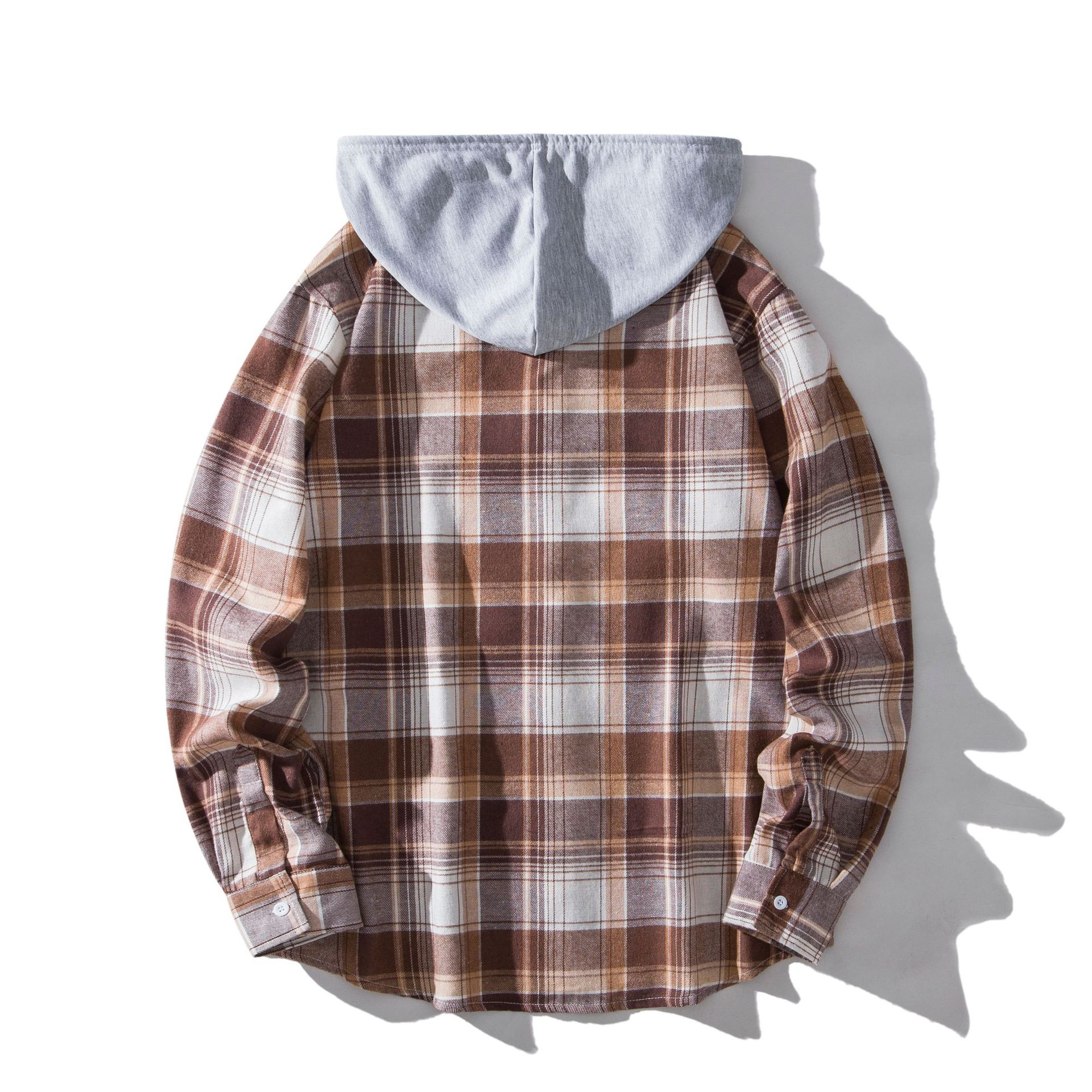 Herren Flanellhemd Mit Kapuze Kariertes Oversized Freizeithemd_voghion.com