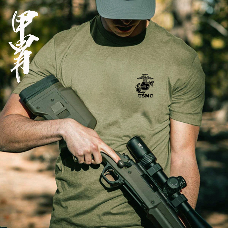 Summer New Product American Usmc Theme Global Eagle Logo Badge Printed Pure Cotton Short-Sleeved T-Shirt Military Fans