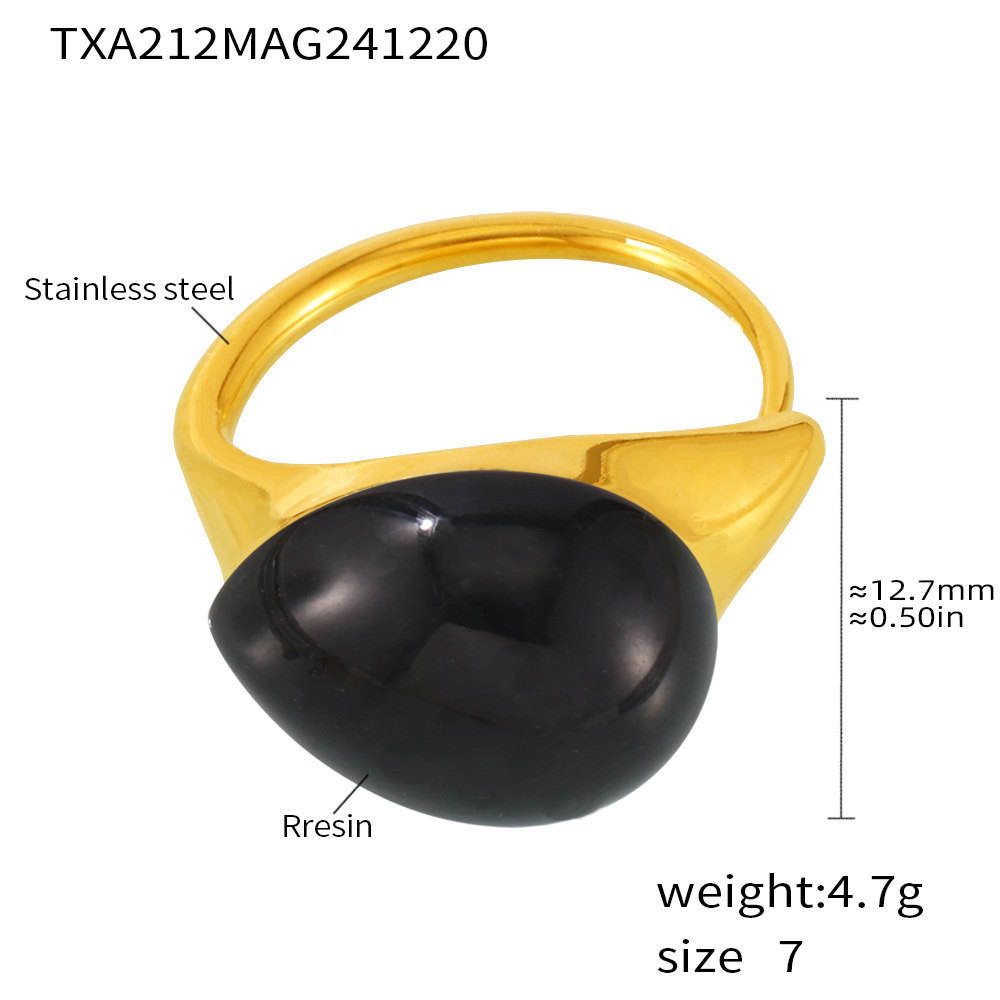 Square Sugar Retro Niche Multi-color Water Droplet Resin Adjustable Ring With Stainless Steel Opening_voghion.com