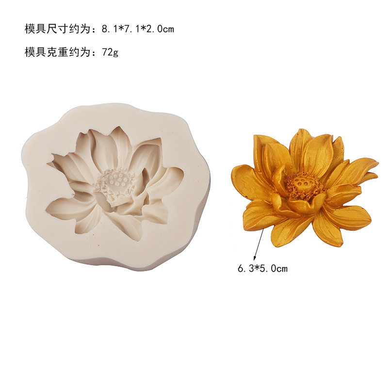 Creativo tridimensional Rosa peonía flor aromaterapia molde de yeso girasol loto chocolate fondant molde de la torta