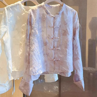 Tang Suit New Chinoiserie Chinoiserie Women's Clothing Improved Trendy Purple Shirt Button Top Women's 2024 New Autumn Style