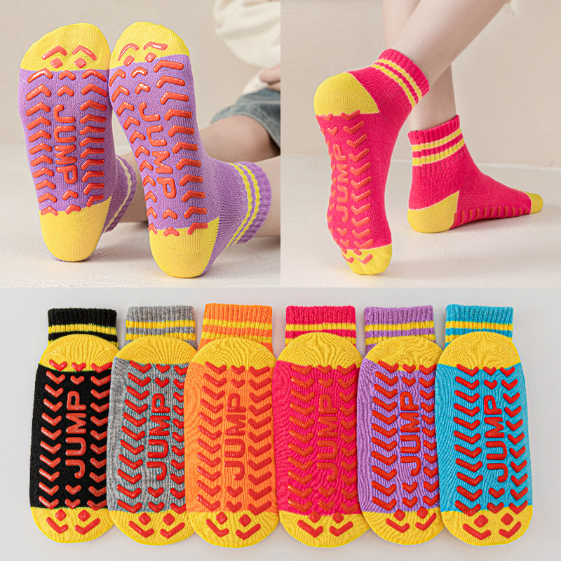 Playground Socks, Mid-Calf Double-Bar Color-Blocked Non-Slip Socks, Trampoline Socks, Parent-Child Early Education Walking Socks, Adult Yoga Socks Wholesale