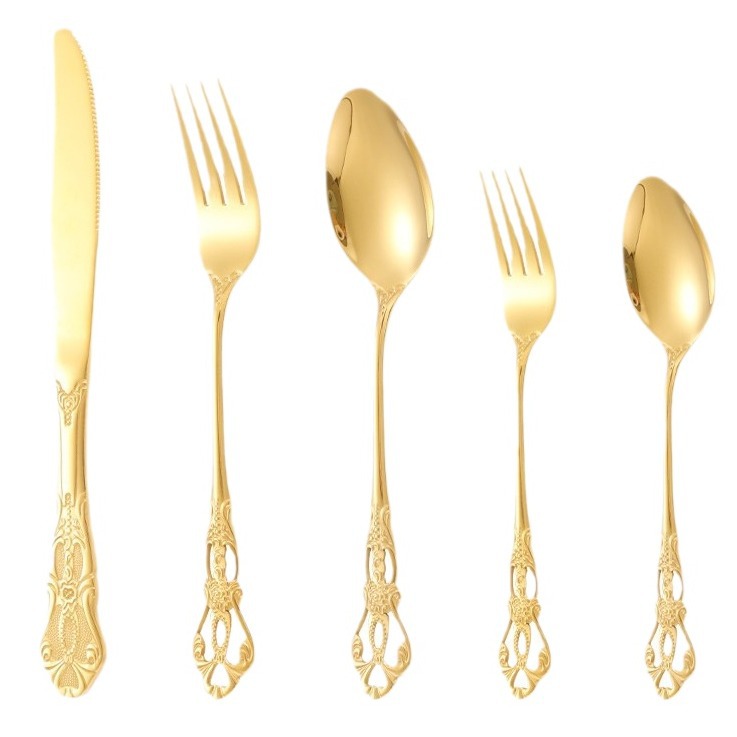 410 Acero inoxidable Royal Court Hollow alivio vintage vajilla conjunto de 5 unidades creativo hotel restaurante occidental carne, tenedor y cuchara
