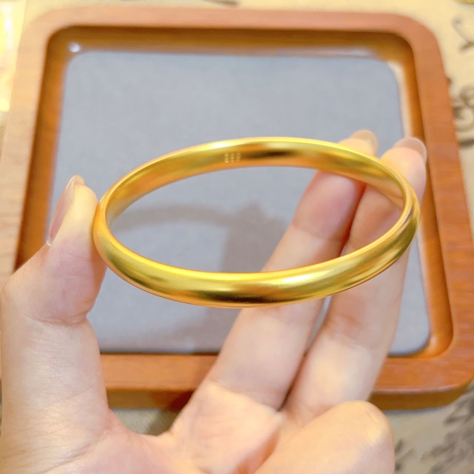 Bracciale antico francese da 7 mm con elemento circolare, eredità, solido, braccialetto da donna in oro sabbia vietnamita, trema dal vivo_voghion.com