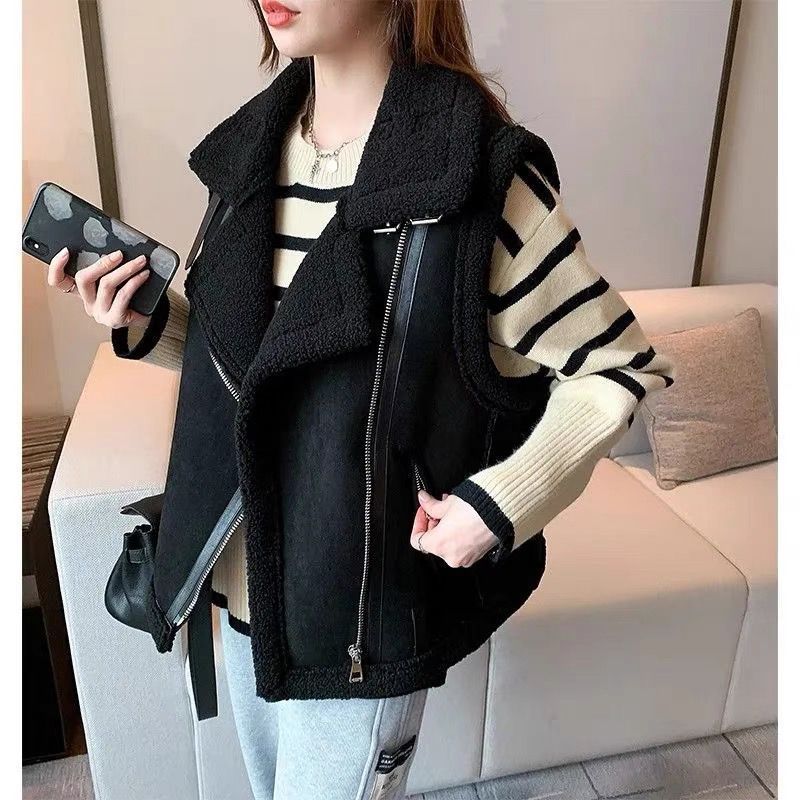 皮毛一体马甲女小羊羔毛百搭外穿穿洋气加绒新款叠外搭加厚潮马夹|undefined