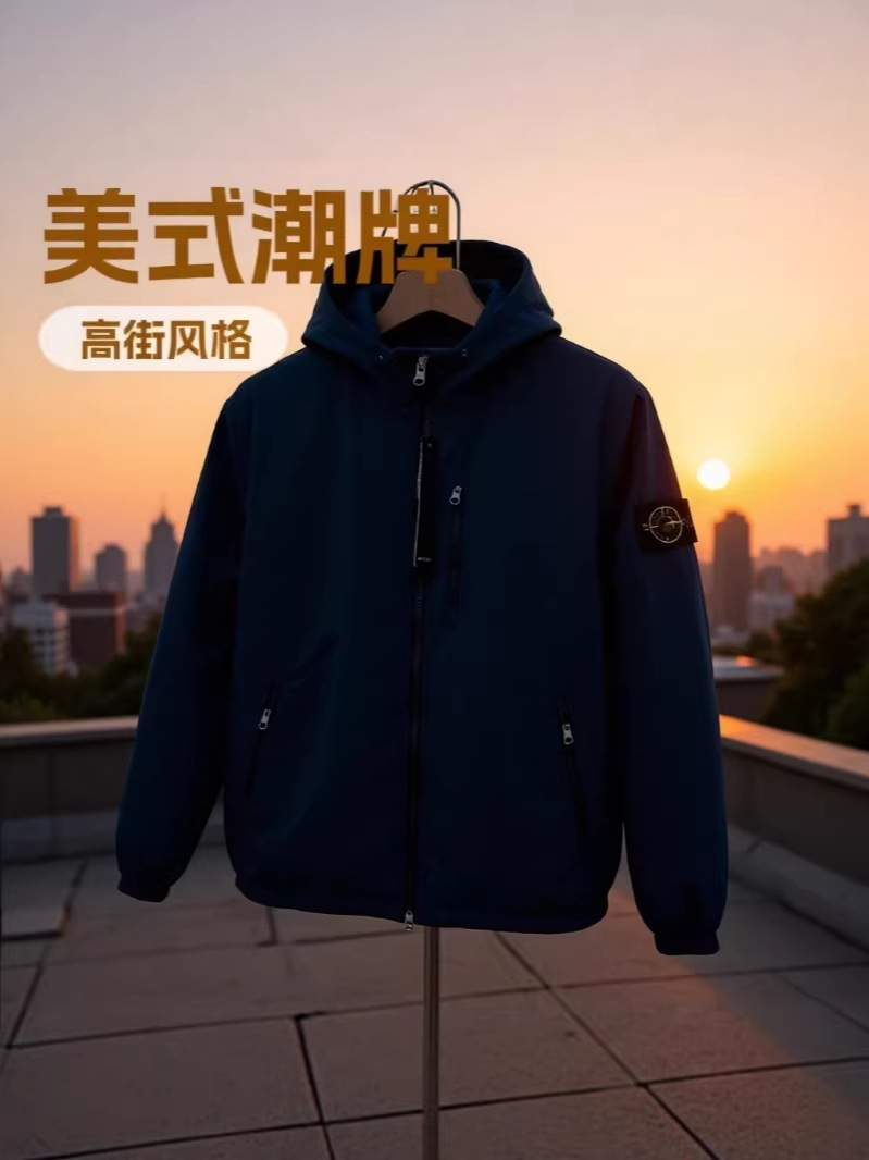 Transfronterizo ST25SS chaqueta con cremallera encapuchada de moda masculina manga chaqueta casual de color sólido edición de comercio exterior