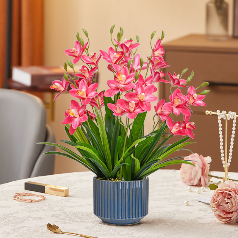 Modern Accessible Luxury Cymbidium Artificial Flower Potted Set Living Room Entrance Phalaenopsis Artificial Flower Ornaments Decorative Floral Arrangements Modern Accessible Luxury Cymbidium Artificial Flower Potted Set Living Room Entrance Phalaenopsis Artificial Flower Ornaments Decorative Floral Arrangements