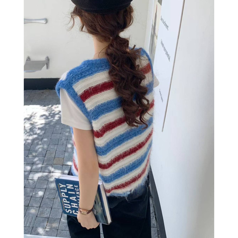 软糯撞色条纹针织马甲女2025新款秋冬季洋气叠穿无袖毛衣背心外搭|undefined
