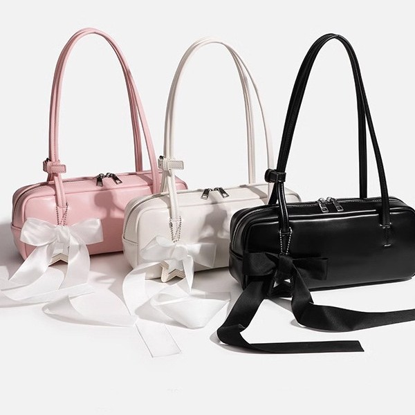 Korean Jiang Shiqi's same long-handle underarm bag, female star bow accessories small square bag, versatile handbag, shoulder bag