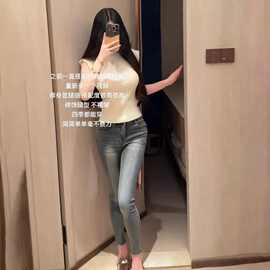 怀旧兰小脚牛仔裤女韩版复古水洗修身紧身弹力百搭铅笔九分裤ins