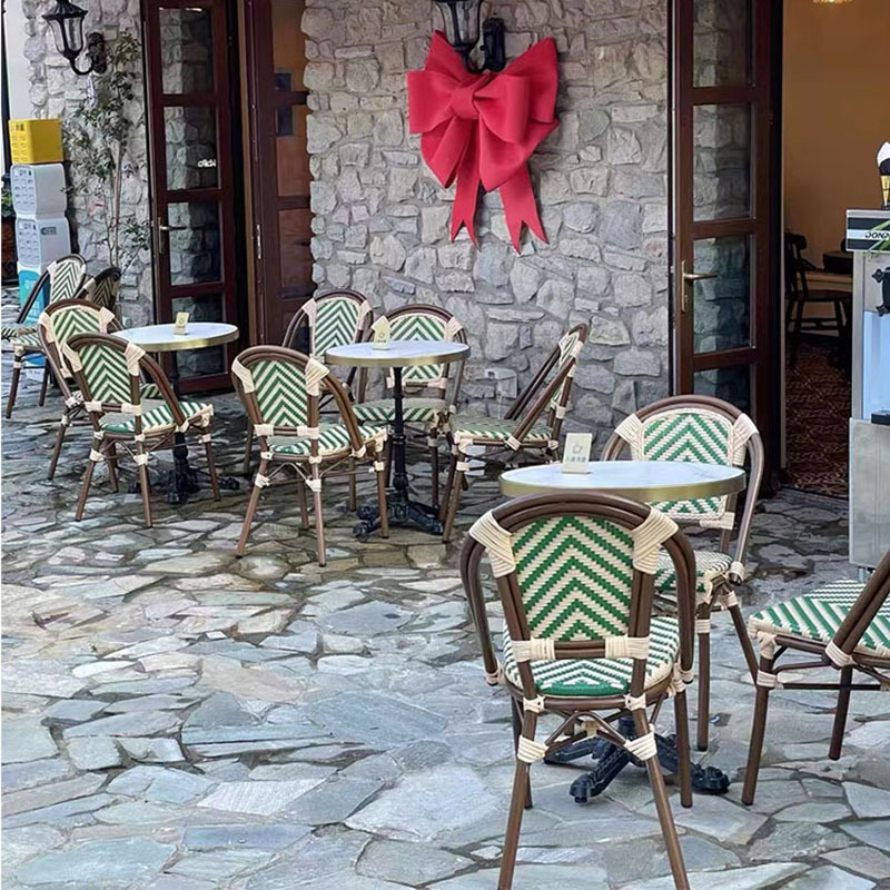 Outdoor marble stone dining table, French coffee shop, western restaurant, milk tea shop, boutique inn, retro woven furniture set