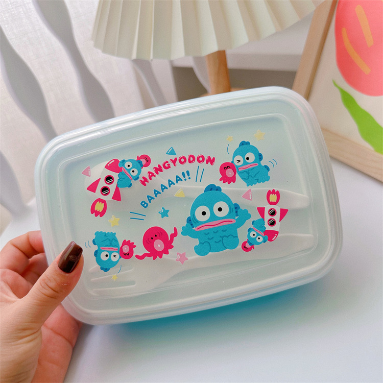 Caja de almuerzo de pescado feo de dibujos animados caja de almuerzo de estudiante de doble rejilla caja de almuerzo anti-desbordamiento vajilla de estilo japonés con arroz