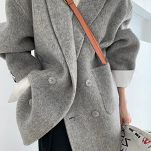 嬰駝絨中長版百搭韓版雙面呢大衣純色時尚加厚保暖2022年羊毛外套