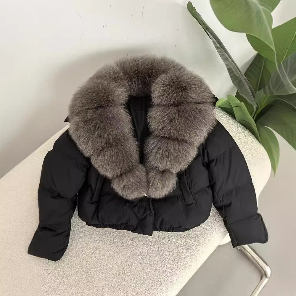 Dameskleding Winter nieuwe stijl dames korte modieuze warme donsjas kleine maat stijlvolle oversized echte vossenbontkraag jas_voghion.com