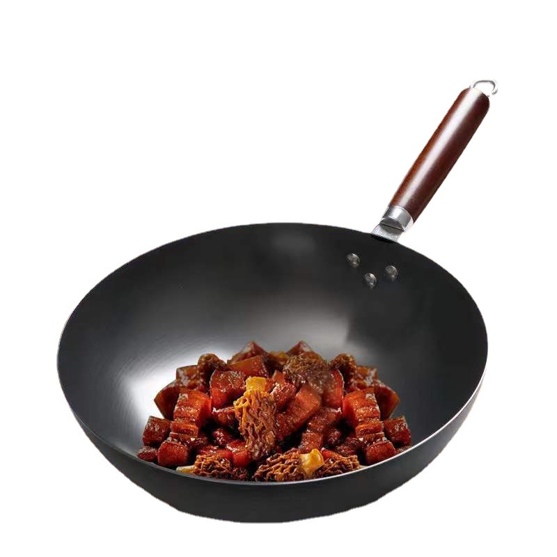 가정 Wok 유도 쿠커 가스 스토브 용 두꺼운 코팅되지 않은 철 팬 스틱 팬 유니버설