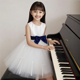 Детское вечернее платье с бантиком, длинный костюм без рукавов, длина миди, детская одежда