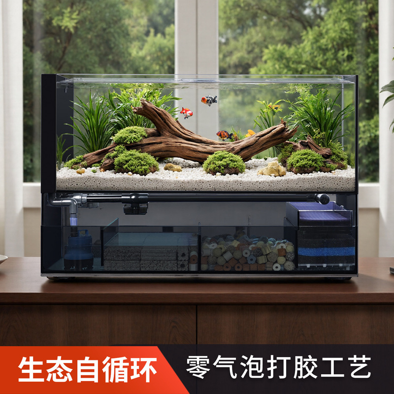 超白金晶玻璃极窄鱼缸过滤制氧一体机底滤家用客厅2025新款溪流缸|undefined