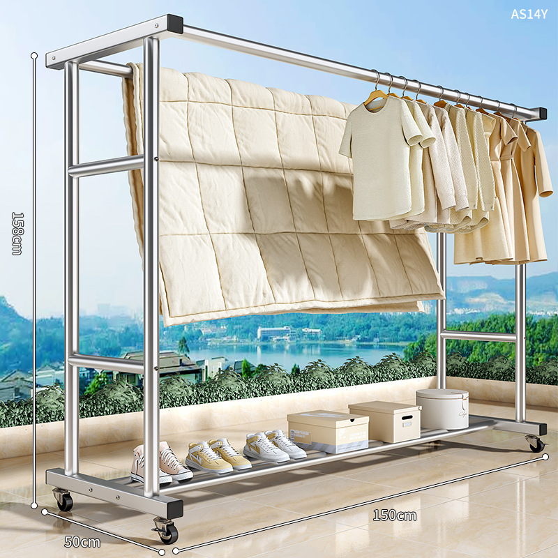 대담한 아연 도금 버전 150CM 이중 극 - 단일 레이어 보관 랙 + 범용 휠