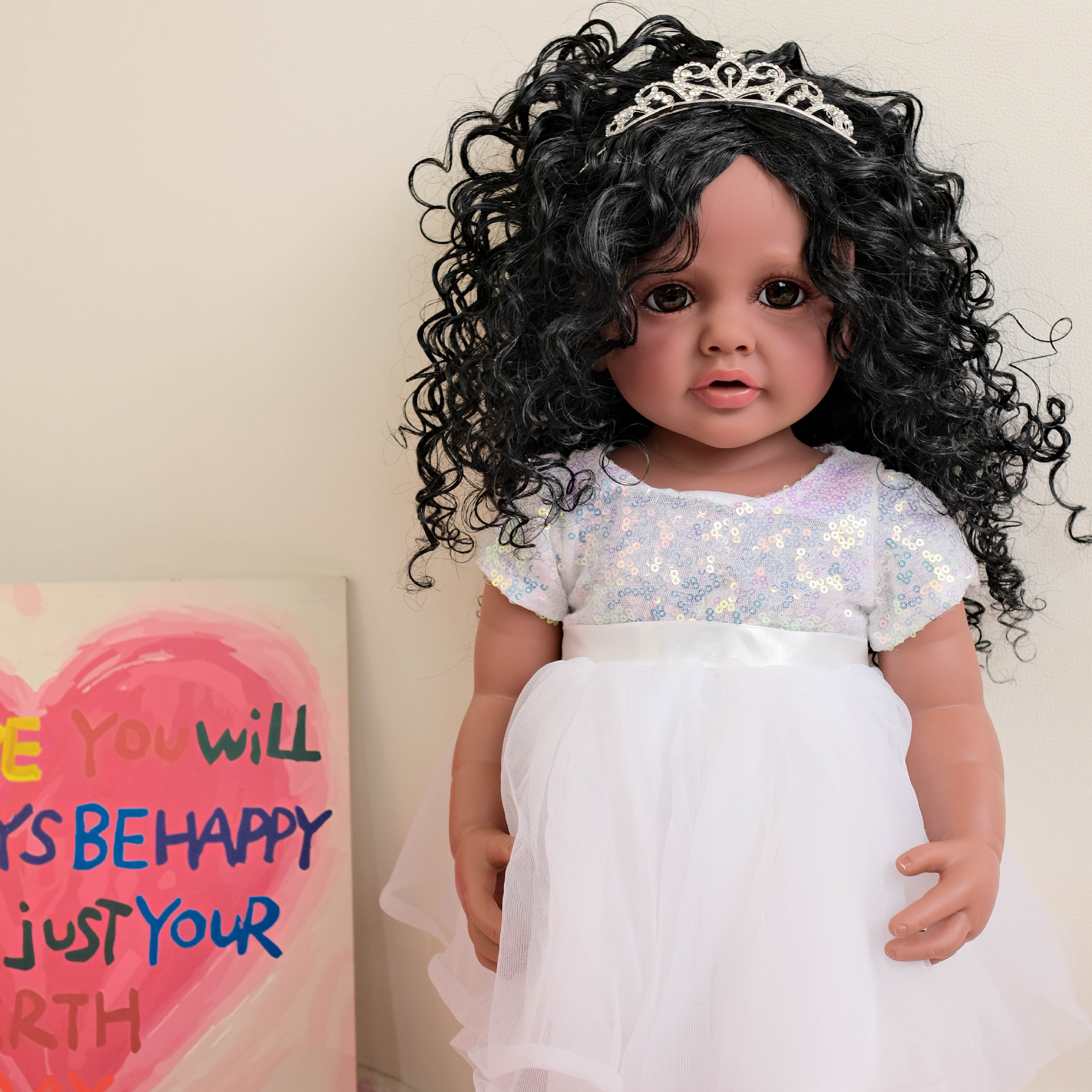 NPK22inch falda de gasa blanca con lentejuelas de goma completa Betty simulación renacimiento muñeca acompañante niño regalo