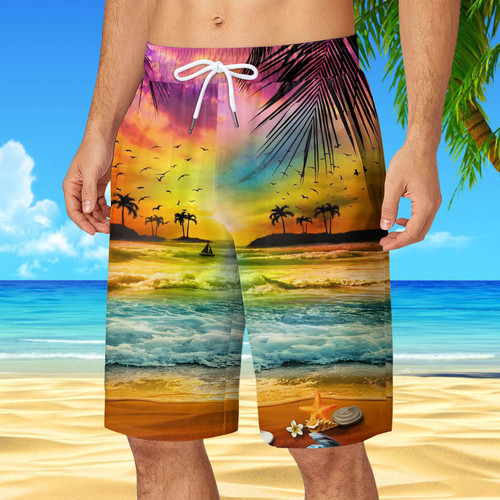 Men's Summer Beach Shorts with 3D Digital Printing for Sports, Casual, and Vacation