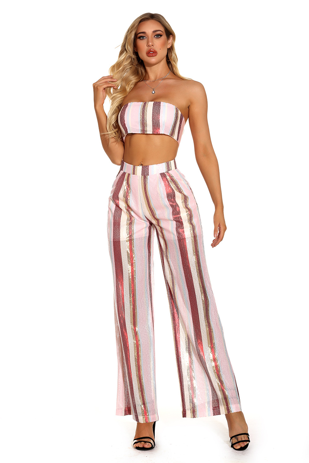 GraceChic GraceChic European And American New Three-Piece Set Early Autumn Fashion Women's Small Blazer Striped Casual Wide-Leg Pants_voghion.com