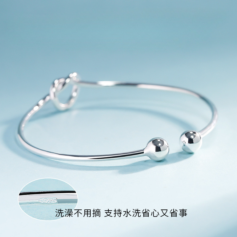 Pulsera de plata de ley 925 pulsera de plata sólida femenina nudo de cuerda apertura simple pulsera de amor joyería