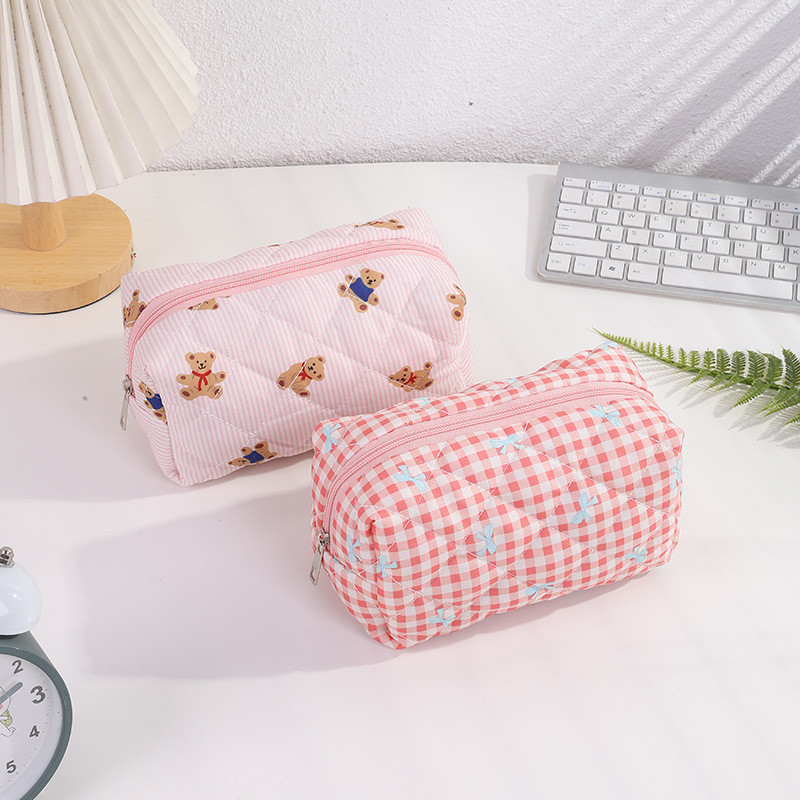 新しいクリームベア鉛筆バッグニッチイン高価値かわいい女の子大容量化粧品バッグ文具収納袋|undefined
