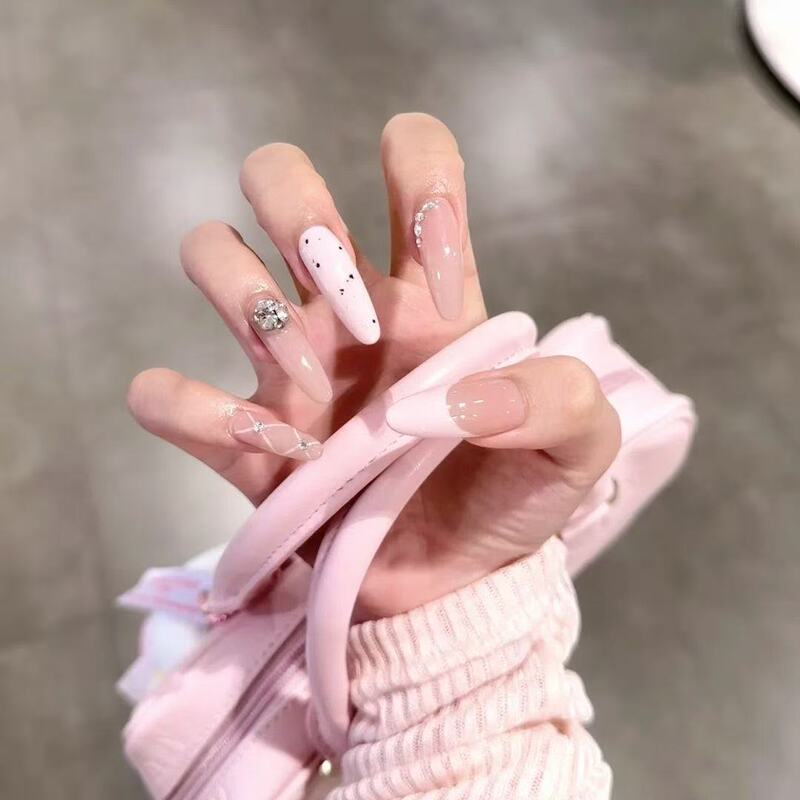 French-Style High-End Pink Spicy Girl Instagram-Style Polka Dot Nails That Enhance Complexion, Gentle Temperament, Handmade Wearable Nails, Fairy-Like Student Nail Art French-Style High-End Pink Spicy Girl Instagram-Style Polka Dot Nails That Enhance Complexion, Gentle Temperament, Handmade Wearable Nails, Fairy-Like Student Nail Art