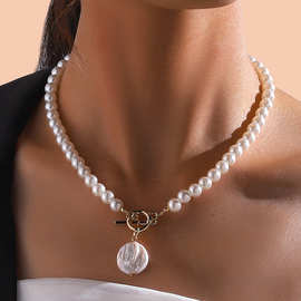 时尚欧美气质 珍珠项链女夏季圆形珍珠吊坠颈链新款百搭锁骨链