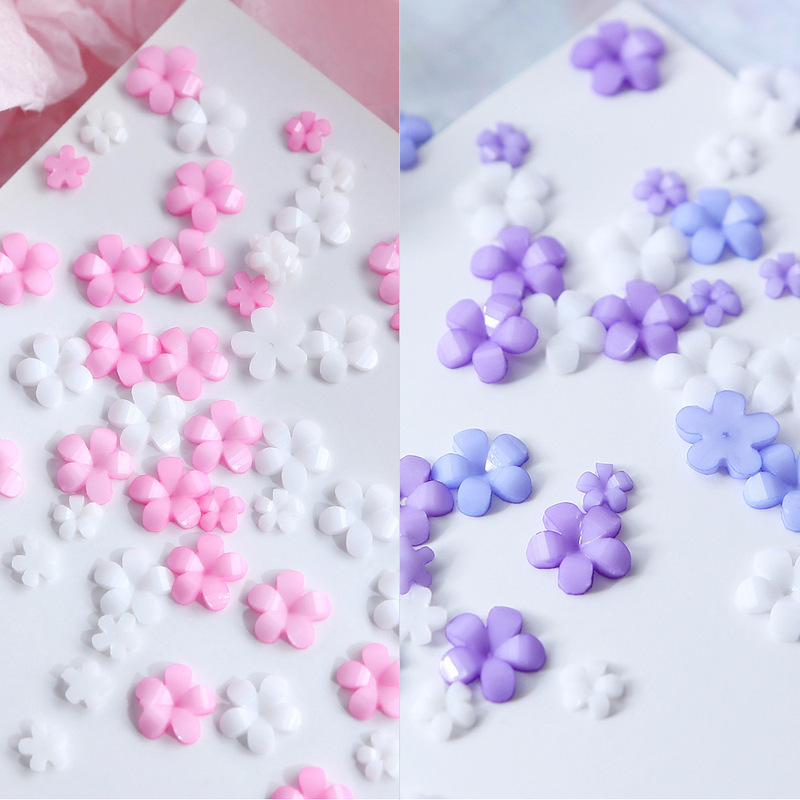 400pcs Colorful Acrylic Five-petal Flower Nail Art Wholesale Mixed Color Three-dimensional Resin Flowers with Gold and Silver Steel Beads Decoration