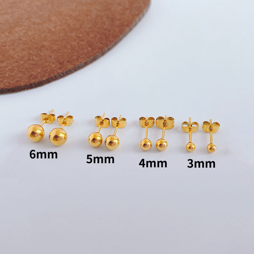 Korean style simple titanium steel bean ball earrings exquisite niche temperament earrings student personalized trendy earrings jewelry
