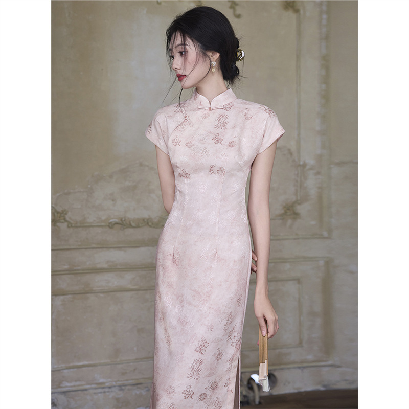 Traditional Full-Open Front Cheongsam 2025 Summer New Chinese Style Pink Improved Youth Dress Slim Fit for Young Girls