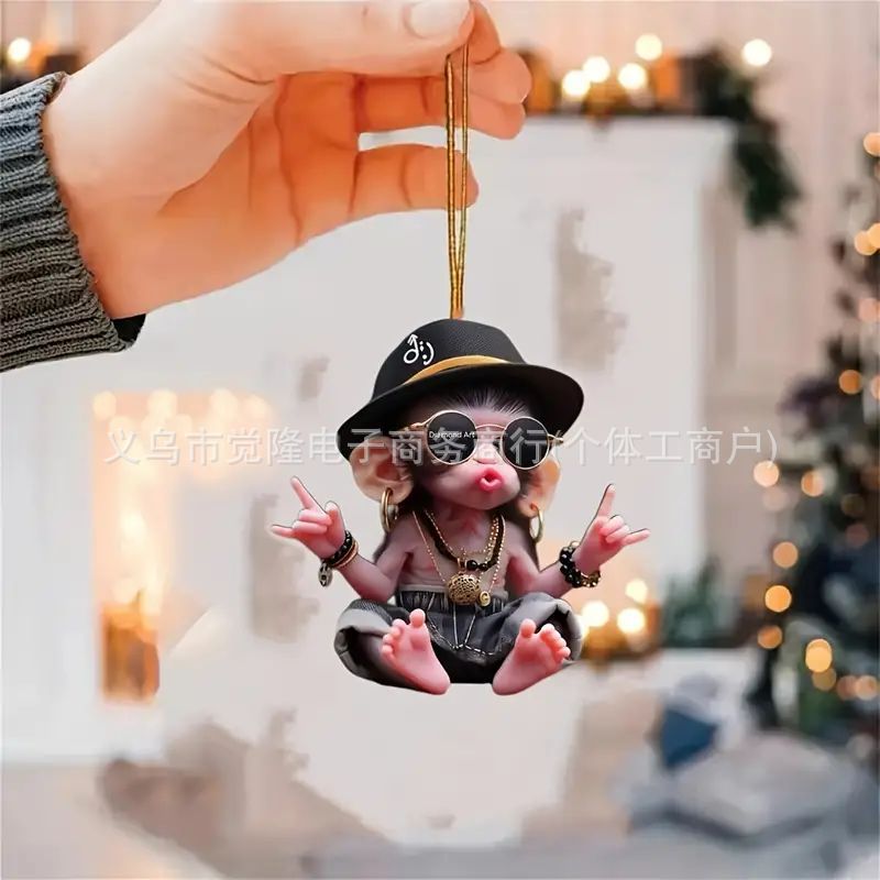 Nuevo 2D transfronterizo nuevo acrílico plano personalidad creativa mono dibujos animados espejo retrovisor decoración colgante