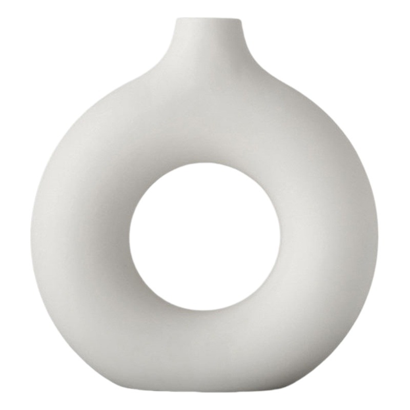 Creativa donut jarrón de cerámica blanca decoración sala de estar flor artificial flor seca arreglo floral decoración del hogar al por mayor
